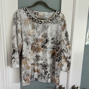 Alfred Dunner Gray and Brown Floral Blouse